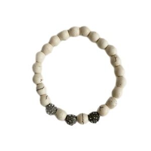 Shop White Turquoise 6mm Beads & Pave Ball Bracelet